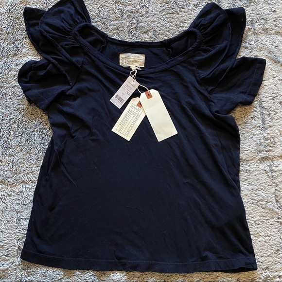 CURRENT/ELLIOT THE DOUBLE RUFFLE TEE BLACK NWT - Picture 5 of 7
